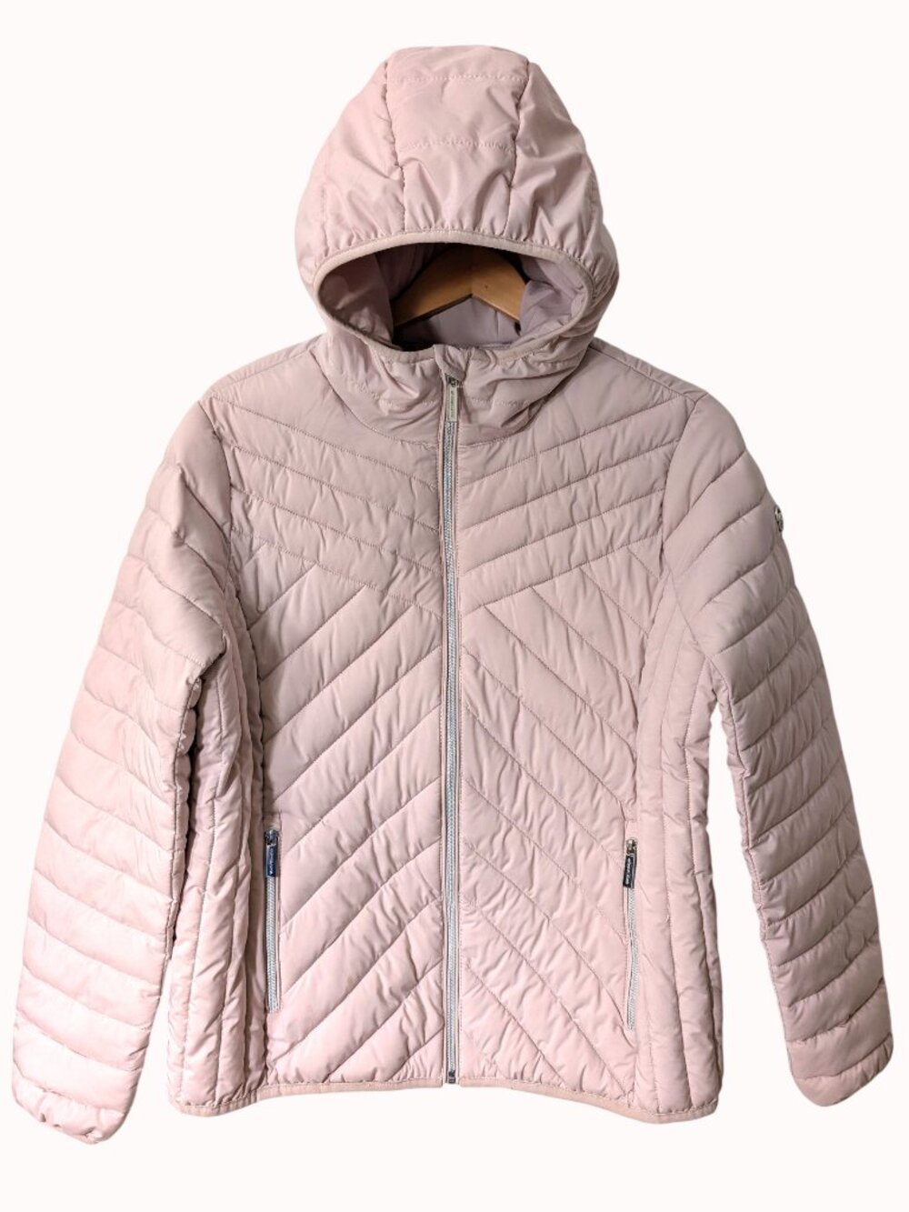 Michael Kors Dusty Pink Puffer Full Zip Hooded Packable Winter Coat Jacket Sz L